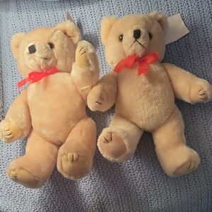 2- 12" Plush Teddy Bear with Red Bow. Movable arms + legs. Price For 2 Bears